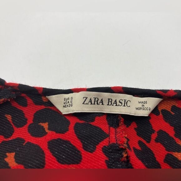 Zara Puff Sleeve Red/Black Animal Print Top Size S - Picture 6 of 11